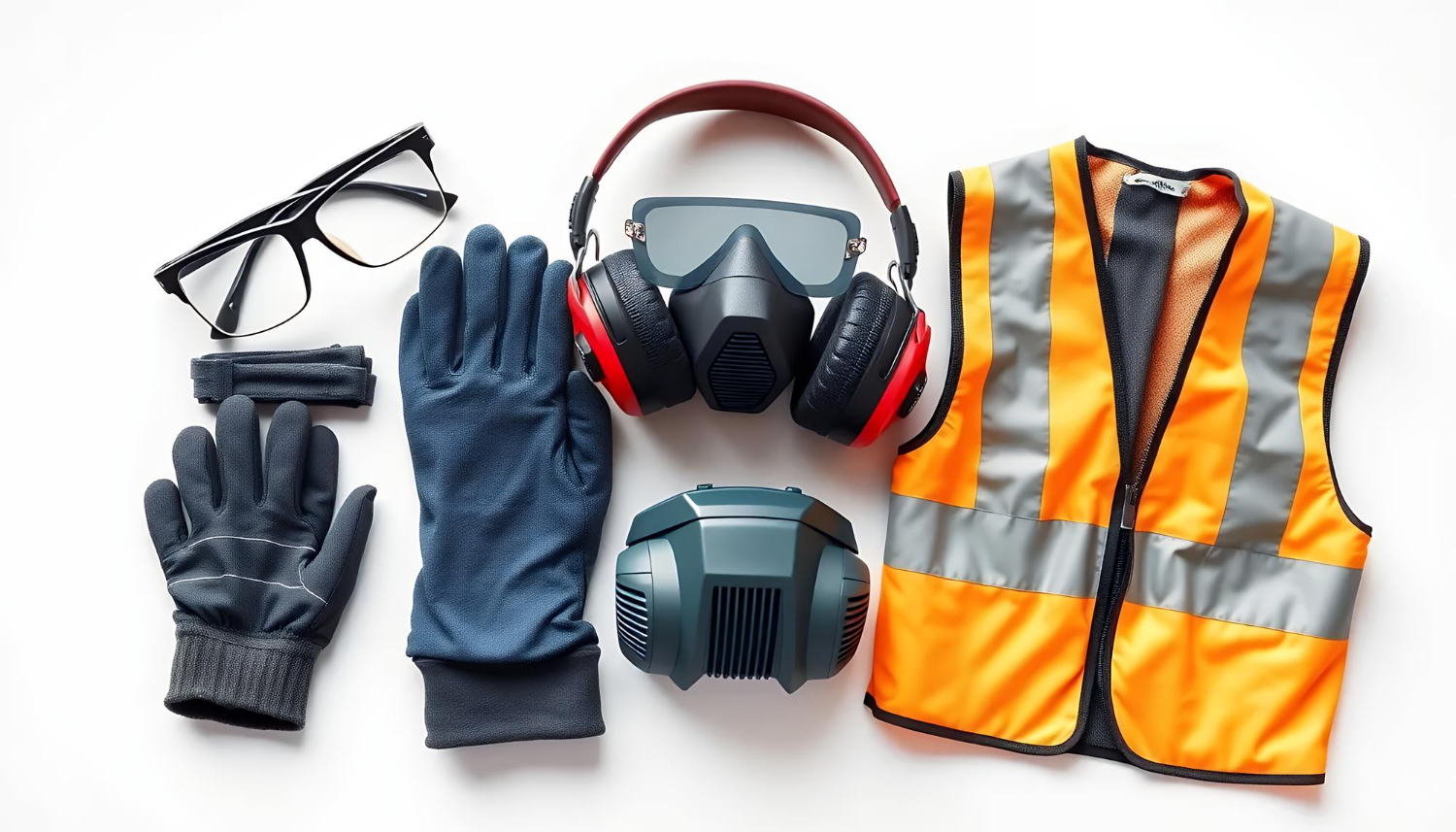 Display shelves filled with safety gear including gloves, goggles, and helmets.